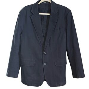 LL Bean Sports Coat Blazer Navy Cotton Elbow Patch Mens 40 Regular